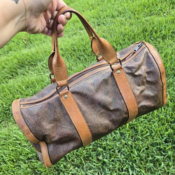 Etro Vintage 16” Travel Duffle Bag – Paisley & Leather – Rehab Project - Picture 2 of 15